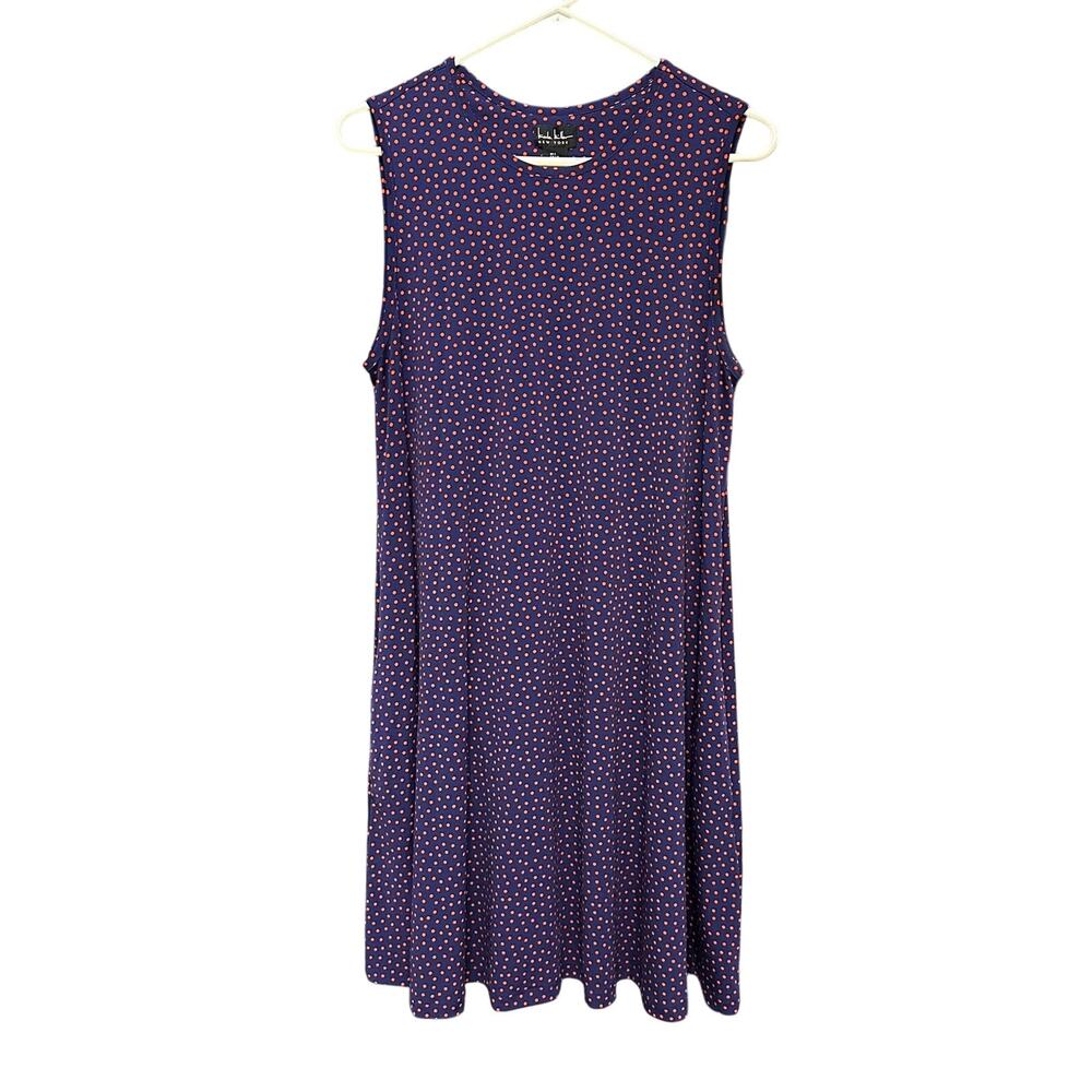 Nicole Miller Sleeveless Shift Dress Blue Orange Polka‎ Dot Pockets Size Large